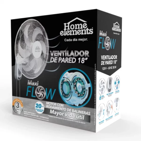 Una caja con un ventilador y un VENT PARED NEGRO 18P CX1 MAXIFLOW ELITE HEELW18N. Una caja con un ventilador y un VENT PARED NEGRO 18P CX1 MAXIFLOW ELITE HEELW18N.