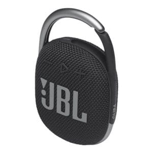 El producto JBL Clip 4 - Altavoz - para uso portátil es un altavoz portátil con un altavoz negro y una asa plateada.