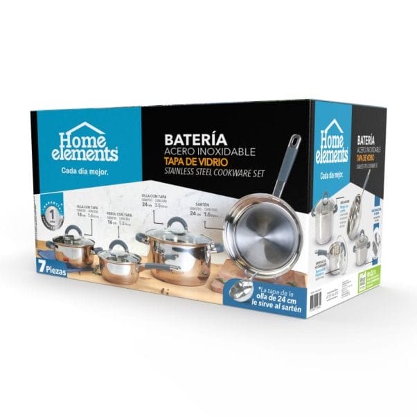 Un juego de ollas y sartenes en caja BATERIA 7 PZAS ACERO INOX ACC SILICONA. Un juego de ollas y sartenes en caja BATERIA 7 PZAS ACERO INOX ACC SILICONA.