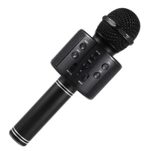 Un Micrófono Karaoke Bluetooth Inalámbrico sobre fondo blanco.
