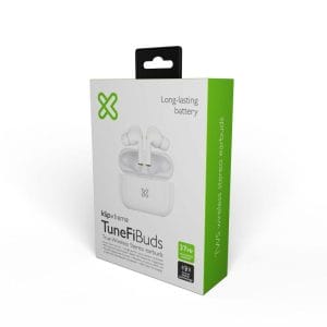 El embalaje del Klip Xtreme - KTE-050WH Auriculares inalámbricos en color blanco.