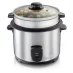 Arrocera IMUSA 5Tazas Acero Inox que contiene vegetales, con un interruptor de control negro etiquetado como "calentar" y "cocinar", diseñado para contener 5 tazas.