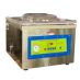 Una Empacadora al vacío de acero inoxidable con controles azules y verdes, con tapa transparente y etiquetas de control claras.