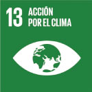 Cuadrado verde con el número 13, el texto "Acción por el clima" y el icono de un globo terráqueo dentro de un ojo, que representa la acción por el clima y las prácticas sostenibles de Equipos Industriales.