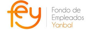 Logotipo del Fondo de Empleados Yanbal con "fey" en letras estilizadas naranjas y el nombre completo en texto gris y naranja sobre fondo blanco, destacando el apoyo a Equipos Industriales.